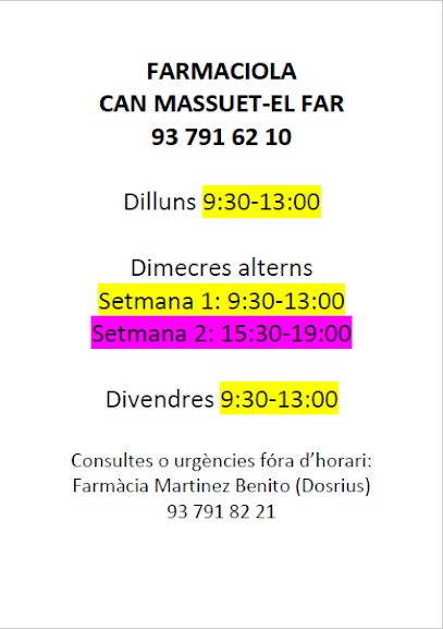 Farmaciola Can Massuet-El Far Marina Martinez - Farmacia Dosrius  08319
